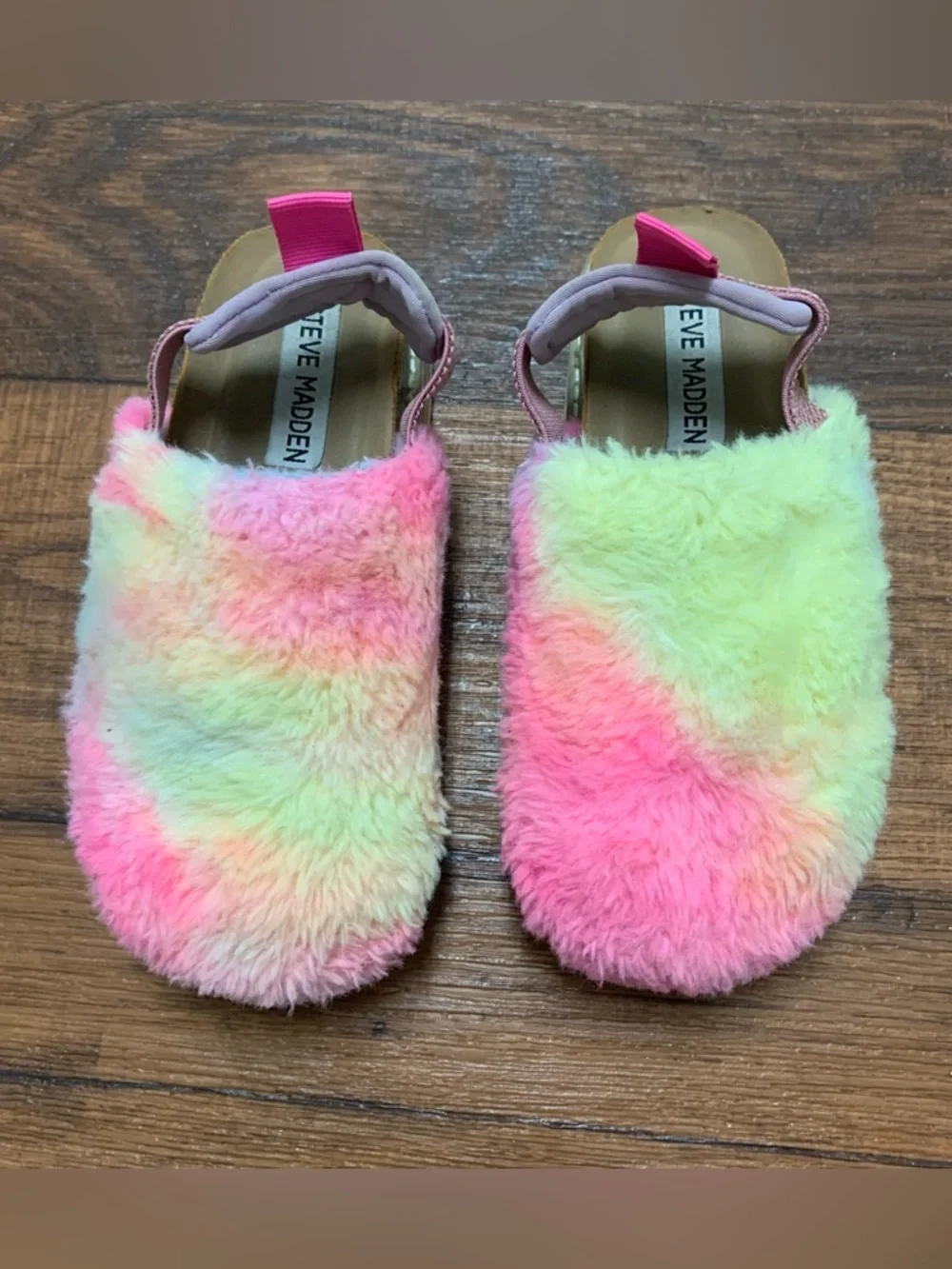 Steve Madden Kids JCOZEE Rainbow Tiedye Sling Back Platform Slipper Sz 12